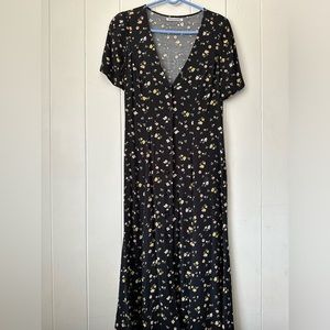 Reformation Black Floral Maxi Button down dress